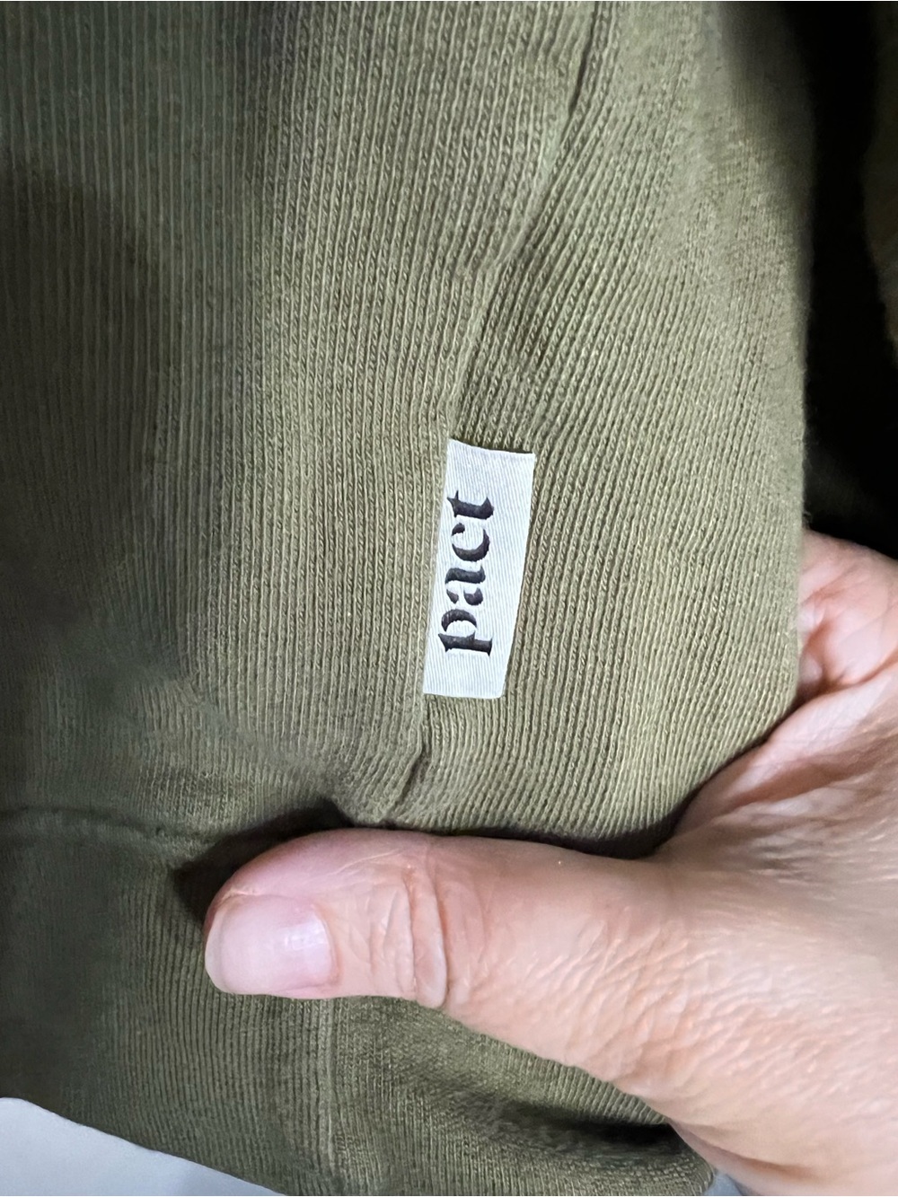 Pact Organic Cotton Cropped Pullover Kangaroo Pocket Olive Green Sweater - Picture 6 of 10